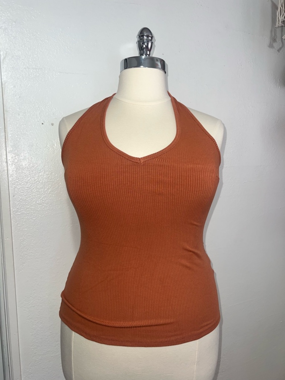 Ribbed Halter Tank Top - Burnt Orange